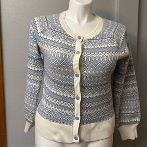 Cynthia Rowley Nordic Patterned Cardigan in Blue and Cream